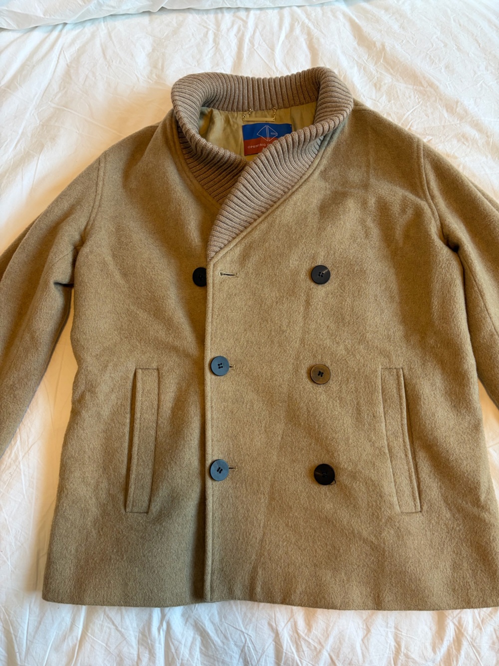 Opening Ceremony Women's Double-Breasted Camel Shawl Collar Pea Coat